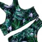 Women Green Leafy Print Bikini Sets Ladies Full Cup Wire Free None Closure Bra and Brief Sets Padded