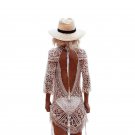 Summer Women Sexy White Beach Dress Backless Short Lace Dress Hollow Out Loose Casual Solid Ladies S