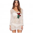 Women\'s Fashion Swimwear Summer Sexy Crochet Hollow Out Swimsuit Top Blouse Long Sleeve Embroidery 