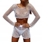 Perspective Shirt Women Long Sleeve Hollow Crochet Bathing Suit Bikini Swimwear Sexy Haut Sexy Femme