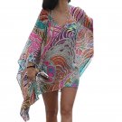 New 2017 Random Print Women Summer Chiffon Blouse Tops V Neck Loose Beach Cover Up Blusas Casual Bea