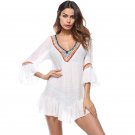 2018 Summer V Neck Flare Sleeve Women Ruffle Blouse Vintage Handmade Crochet Loose Beach Cover Up Sw