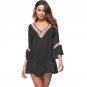 2018 Summer V Neck Flare Sleeve Women Ruffle Blouse Vintage Handmade Crochet Loose Beach Cover Up Sw