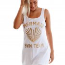 White Graphic Tank Swim Cover Up Dress