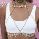 Gold Beach Crop Top 2017 Chic Handmade Shiny Rhinestones Body Chain Bra Sexy Party Bralette Tank Cro