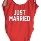JUST MARRIED Low Back Thong Bodysuit Sexy Ladies Slim Bodycon Beach Cami Bodysuits Women Scoop Neck 