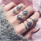 7pcs/Set Women Girl Bohemian Vintage Silver Stack Rings Above Knuckle Blue Rings Set 2017 New trend 