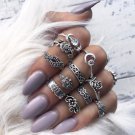 11pcs/Set Women Bohemian Vintage Silver Stack Rings Above Knuckle Blue Rings Set Totems 11 piece sui