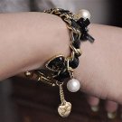 Fashion Women Leopard Heart Diamante Bow Bracelets Jewelry