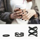 3PC Womens Punk Black Plain Above Knuckle Ring Midi Finger Tip Rings Set