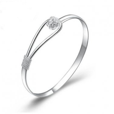 2016 new arrival women Bracelets Silvering lady Solid Silver with Nice Flower Clasp Bangle Bracelet 
