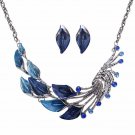 Women or girl Crystal Enamel Flower Pendant Necklace Earrings Jewelry Set Peacock tail Jewelry Set d