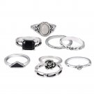 Vintage Blue Crystal Midi Rings Set For Women Tibetan Antique Silver/Gold Color 8pcs/Set Boho Crysta