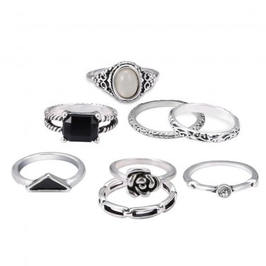 Vintage Blue Crystal Midi Rings Set For Women Tibetan Antique Silver/Gold Color 8pcs/Set Boho Crysta