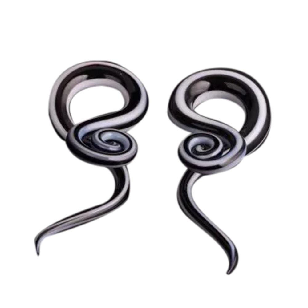 Black Women Snail Spiral Glass Hook Taper Ear Plugs Earring Expander Stretcher Exotic 5mm, 6mm, 8mm