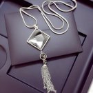 Fashion Women Pendant Necklace Square Big Drop Rhinestone Long Chain Sweater Tassel Necklaces Jewelr