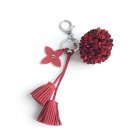 Fashion Pentagram Velvet Flowers Leather Tassel Keychain Keyring Women Car Bag Handbag Charm Pendant