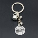 1PC Barbell Keychain Gym keep fitness Sport Kettle Bell And Strong Is Beautiful Charm body building 