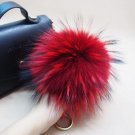 16cm Luxury Fluffy Real Raccoon Fur Ball PomPom Plush Size Genuine Fur Keychain Metal Ring Pendant B
