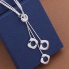 Fashion Elegant Ladies Necklace 925 Hollow Square Pendant Long Necklace Mulit Chain Silver Plated Je