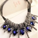 Free shipping! Luxury Imitation blue diomands rhinestone gem crystal peacock feather rope statement 