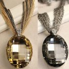 Whosale New Vintage Gold / Black Oval Glass Crystal Pendant Necklace, Charm Multi-Chain Long Chain N