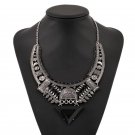 LUFANG 2018 Fashion Black Silver Color Vintage Choker Necklace Bohemian Big Gem Punk Statement Power