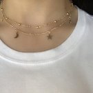 Layered Gold Choker Necklace/Moon Stars Gold Necklace/Multistrand Necklace/Gift XL406
