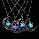 Vintage Jewelry Silver Plated with Glow In the dark Crescent Loket Moon Shaped Choker Pendant  Necka