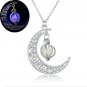 Vintage Jewelry Silver Plated with Glow In the dark Crescent Loket Moon Shaped Choker Pendant Necka