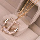 KISS WIFE 1pcs New Fashion 2 Colors White Navy Crystal Rhinestone Anchor Rudder Pendant Long Chain S