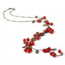 LNRRABC New Retro Women Statement Necklace Red Cherries Pendant Long Sweater Decoration Chain Female