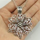 WYSIWYG Fashion Simple Antique Silver Color 66*47mm Big Flower Pendant Necklace , 70Cm Chain Long Ne