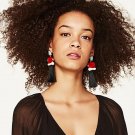 JUJIA Bohemia Ethnic Tassels Earring For Women Maxi Statement Gem Stone Long Fringe Drop Earrings Pe