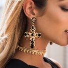 Vintage Boho Crystal Cross Drop Earrings for Women Baroque Bohemian Large Long Earrings Jewelry Brin