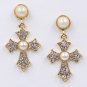 Vintage Boho Crystal Cross Drop Earrings for Women Baroque Bohemian Large Long Earrings Jewelry Brin