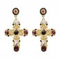 Vintage Boho Crystal Cross Drop Earrings for Women Baroque Bohemian Large Long Earrings Jewelry Brin