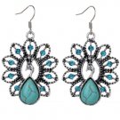 Bohemia Vintage Peacock Turquoise Earrings Delicate Carved Hollow Jewelry