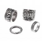 Retro Fashion Silver Elephant Joint Knuckle Nail Ring Set of Four Rings