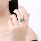 GAGAFEEL Snowflake Ring Genuine Sterling Silver Jewelry Sparking Blue Crystal Clear CZ Zircon For We
