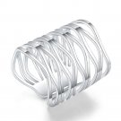 Fashion Women Silver Plated Big Net Weave Open Ring Wide Jewelry