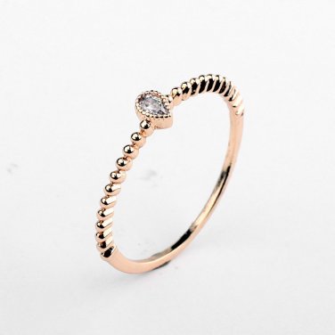 2016 Brand Real Austrian Crystal  Rose gold Color Zirconia Water Drop Simple  Rings for Women Anti A