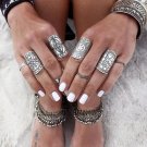 docona 4pcs Sliver Plated Vintage Rings Set Beach Rings Ethnic Totem Carving Boho Style Rings for Wo