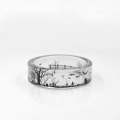 Fashion Handmade Transparent Bat and Trees Resin Rings Scenery Inside Black and White Women Finger K