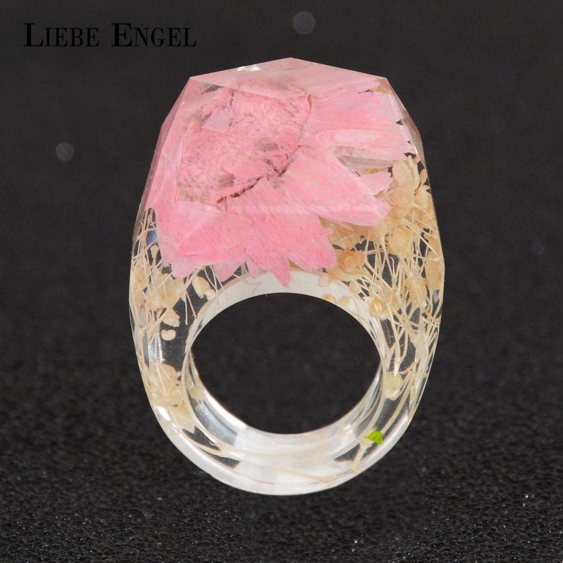 LIEBE ENGEL New Arrival Real and Natural Pink Dried Flower Resin Ring Romantic Jewelry For Women Bes