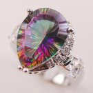 Rainbow White Mystic Crystal Zircon 925 Sterling Silver Woman Ring Size 6 7 8 9 10 F617 Fashion Whol