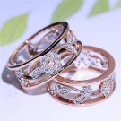 2018 New Arrival Crystal Rose Gold Flower Leaf Hollow Design Rhinestone Ring For Women