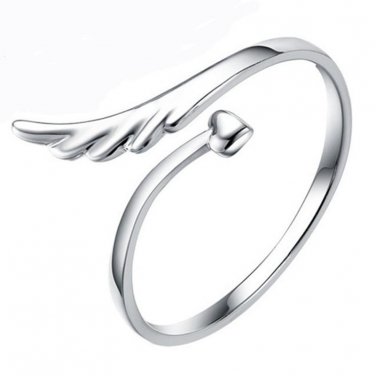 R352 Adjustable Size Silver Plated Ring Fashion Exquisite Angel Wing Heart Love Rings Jewelry for wo