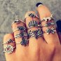 docona Vintage 12 pcs/ set Cactus Elephant Fox Rings Set Bohemia Hollow Bird Lion Shape Carved Midi 