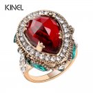 2017 New Luxury Vintage Wedding Rings For Women Red Crystal Color Antique Gold Punk Party Cocktail R